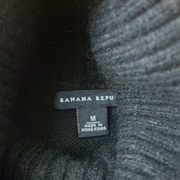 Banana Republic Turtle Neck Wool Blend Kangaroo Pocket Black Sweater Size M - Picture 5 of 8